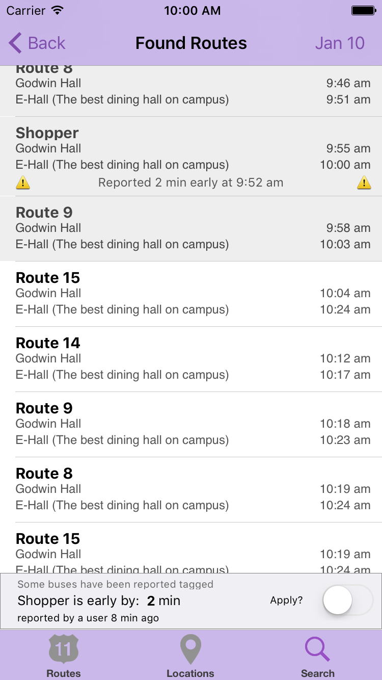 Route Navigation Results for Iphone