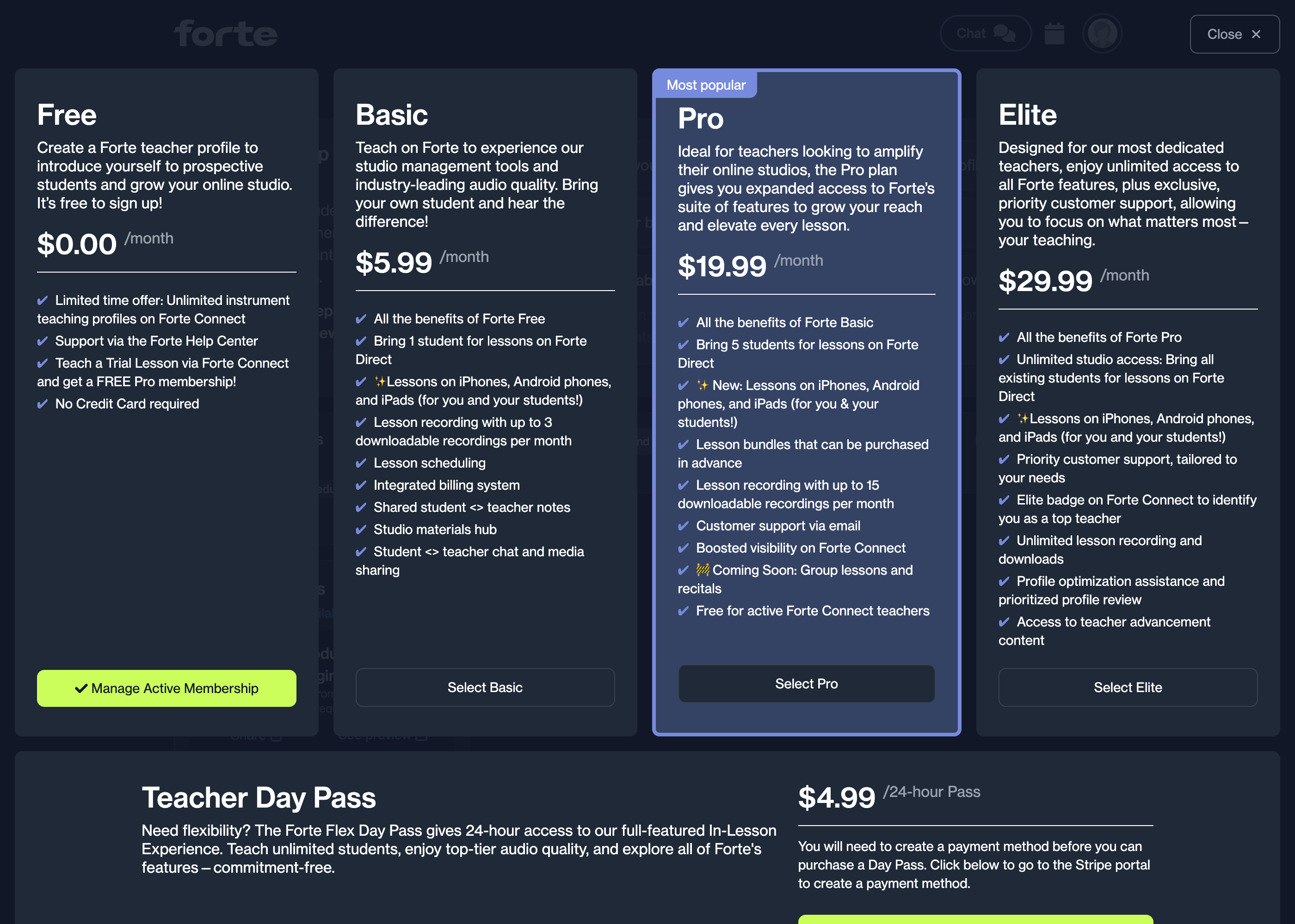 Teacher Subscriptions for a teacher on Forte