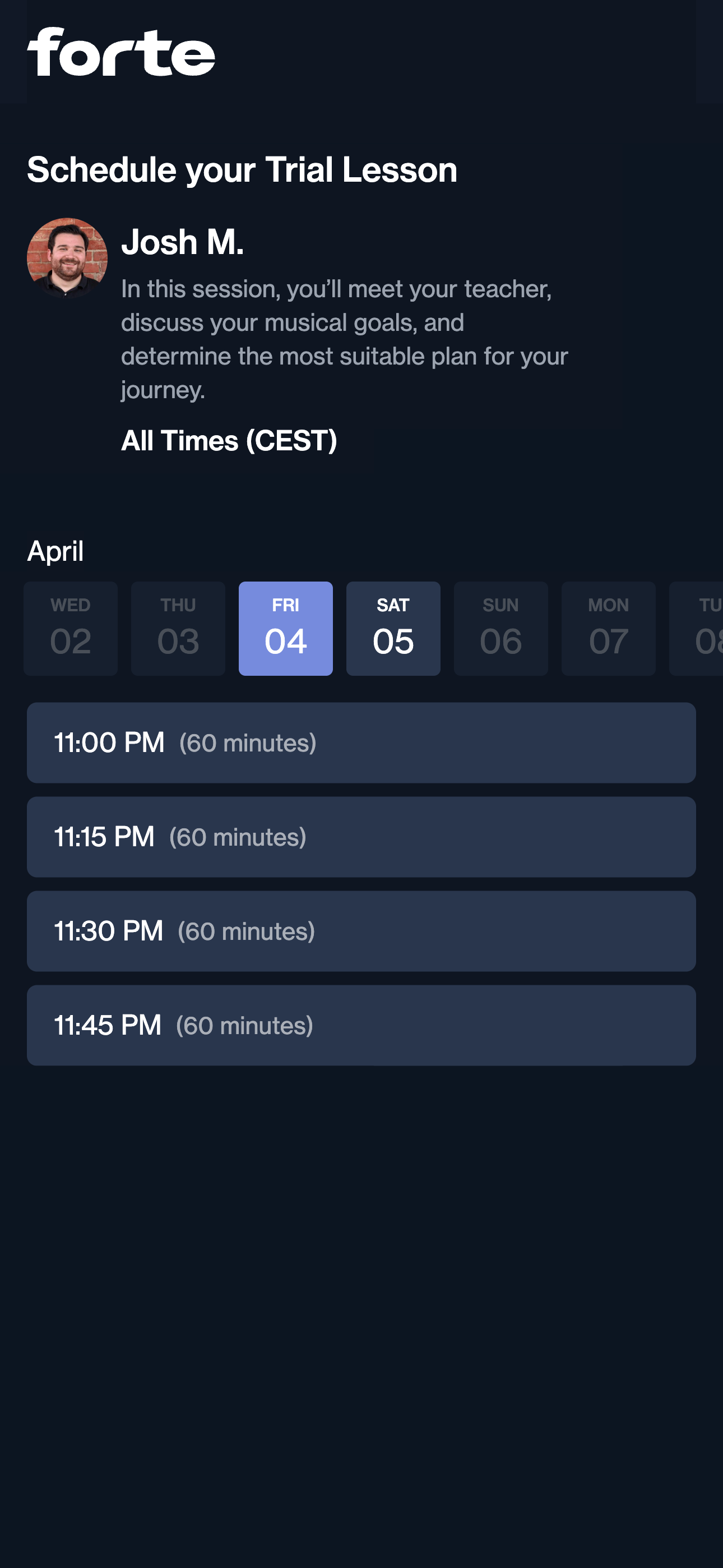 Trial Lesson Scheduling for Forte